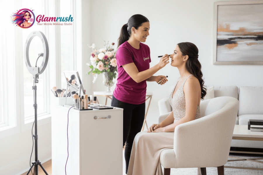 Your Premier Mobile Makeup Service At Home Brooklyn 4 GlamRush 5-step mobile makeup service process explained for clients.